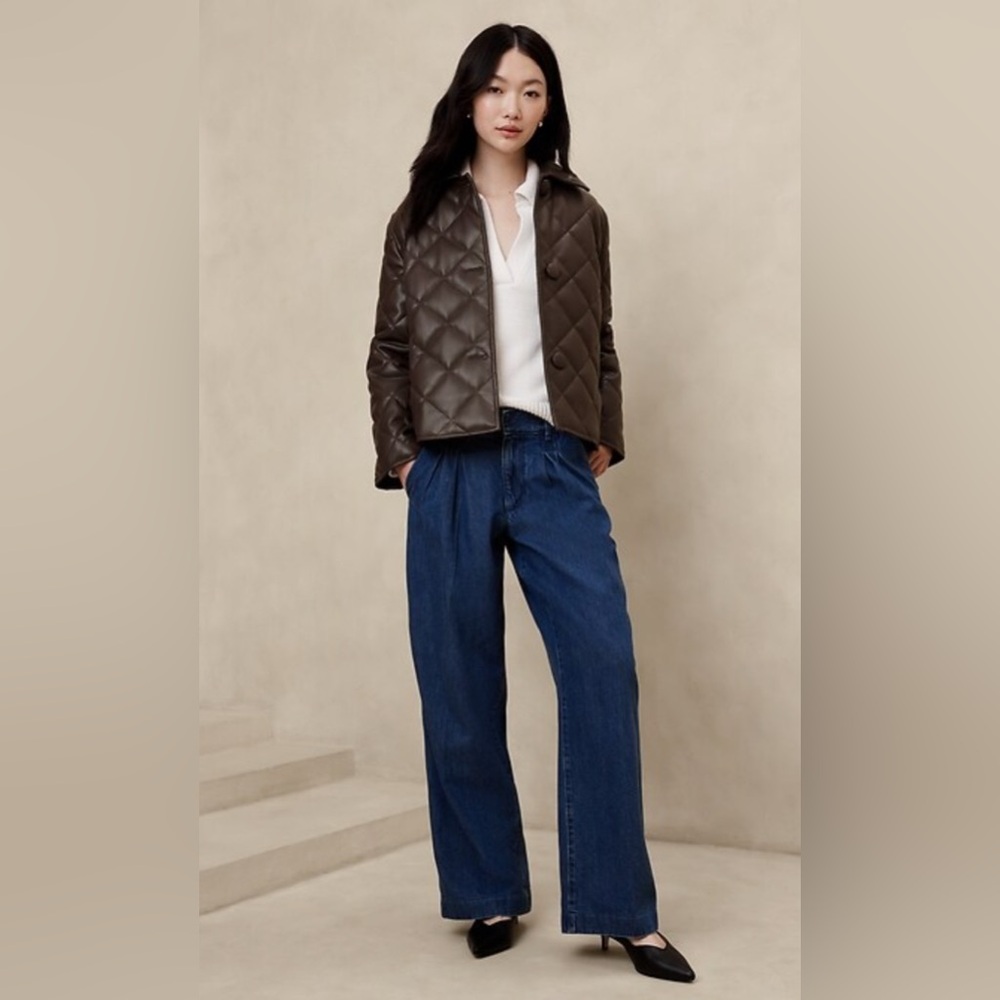 Banana Republic Women's Brown Vegan Leather Quilted Jacket - Out of stock.
